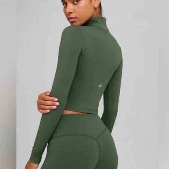 ALO Yoga Tops - ALO Softsculpt Precision 1/4 Zip Long Sleeve Clover‎ Green Small
